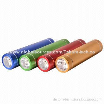 Flashlight 2,600mAh Portable External Power Bank for iPhone, 5V/1A Input